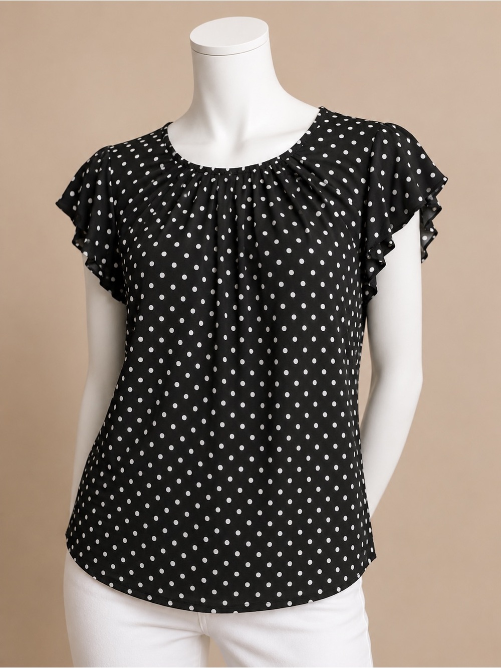 Worthington Woman 2X Black White Polka Dot Pleated Career Blouse - Picture 2 of 8